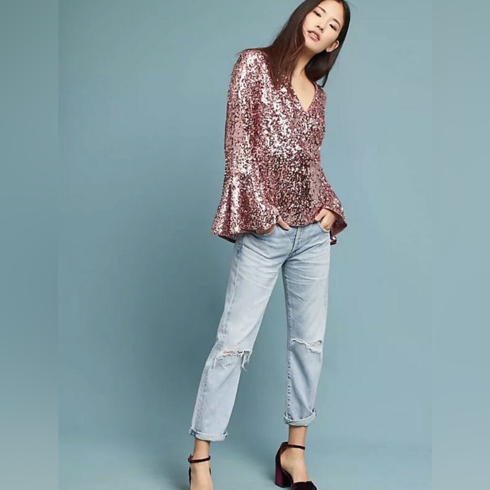 Anthropologie Moulinete Soeurs Sequined Bell Sleeve Top-‎ 0